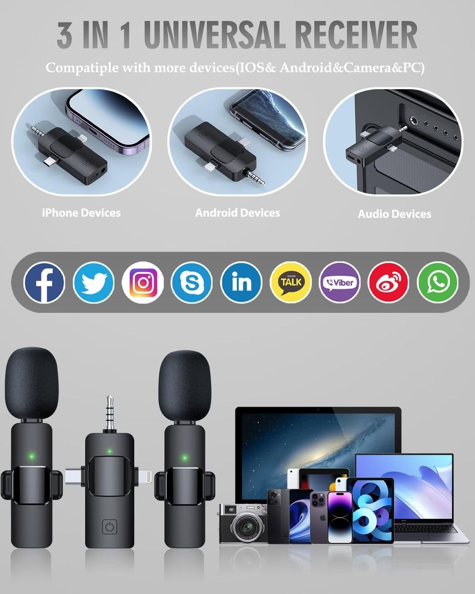 3-in-1 Wireless Lavalier Microphone, with Noise Cancellation - Image 3