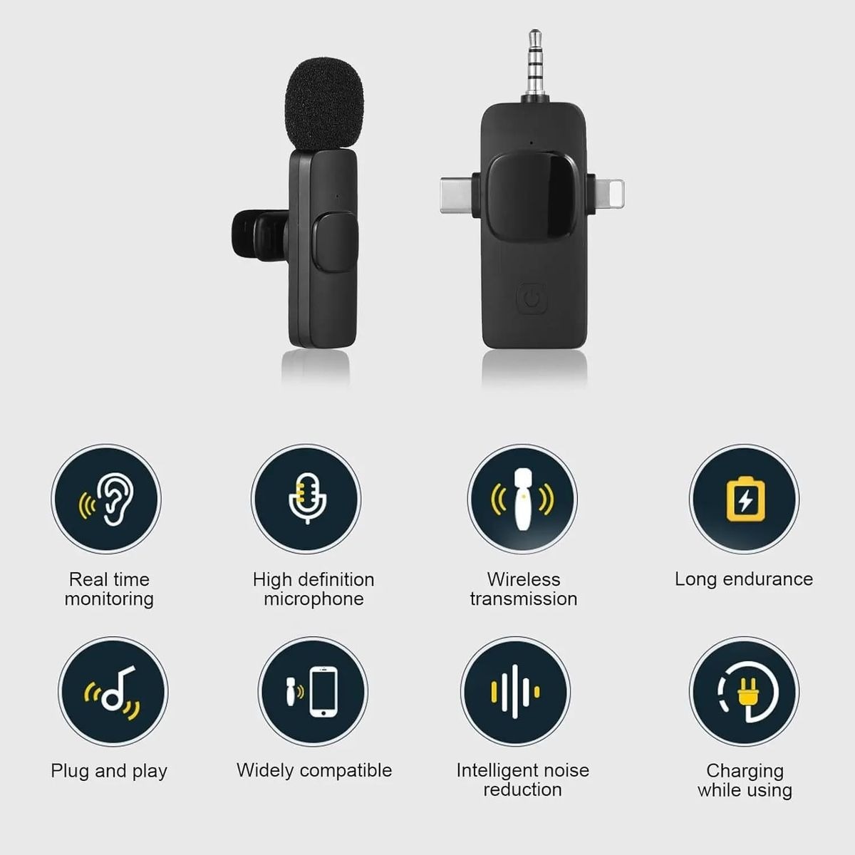 3-in-1 Wireless Lavalier Microphone, with Noise Cancellation - Image 2