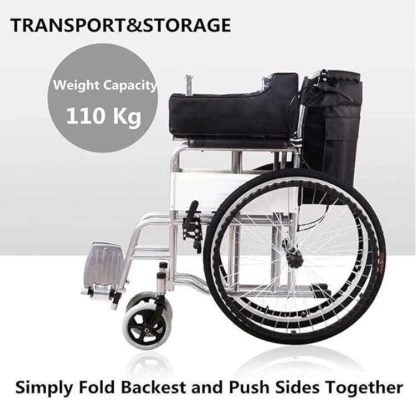 Foldable Steel Manual Wheelchair with Handbrake (Black) - Image 2